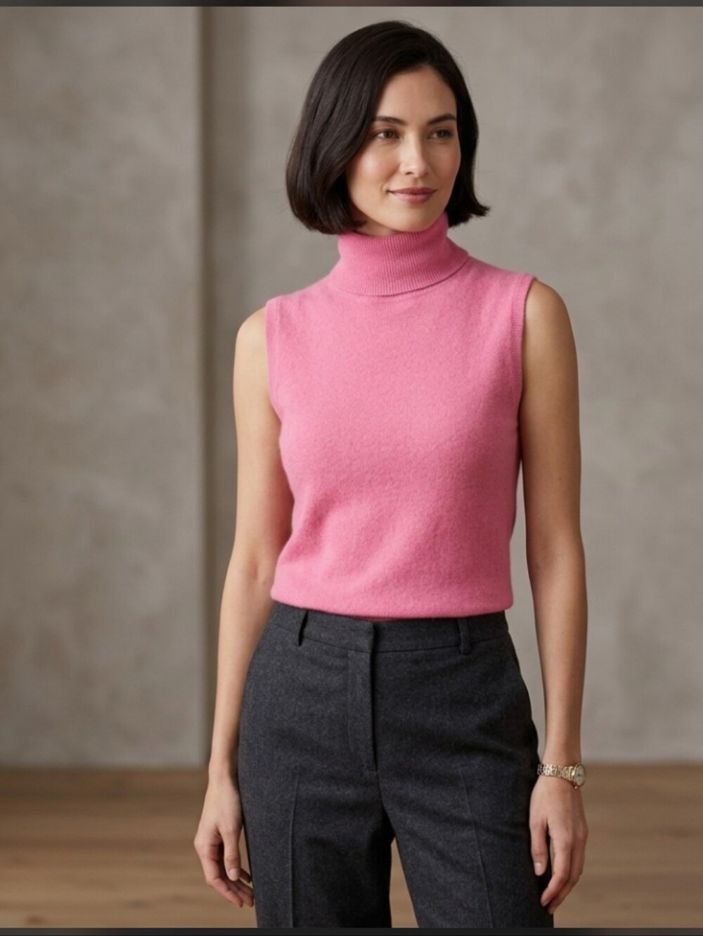 Dana Buchman‎ Sleeveless Turtleneck Cashmere Sweater Size Medium Pink